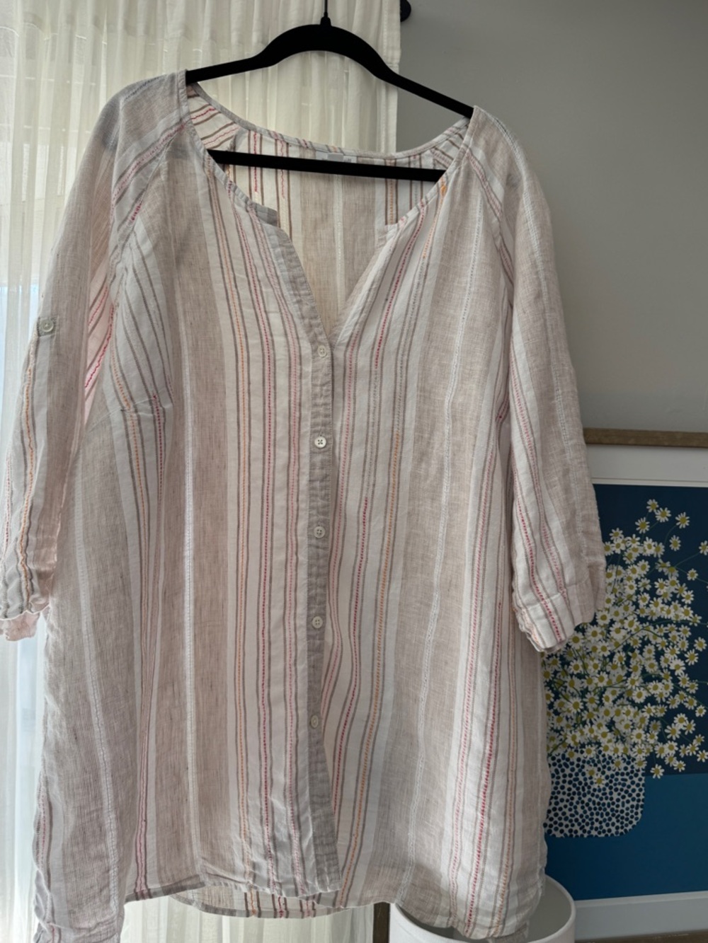 J. Jill Striped Linen Tunic in Cream, Pink and Beige